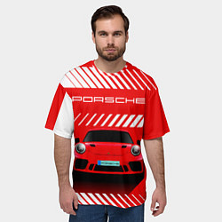 Футболка оверсайз мужская PORSCHE ПОРШЕ RED STYLE, цвет: 3D-принт — фото 2