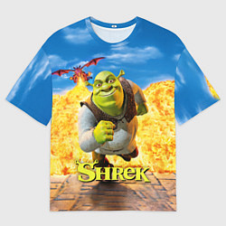 Мужская футболка оверсайз Шрек и дракон
