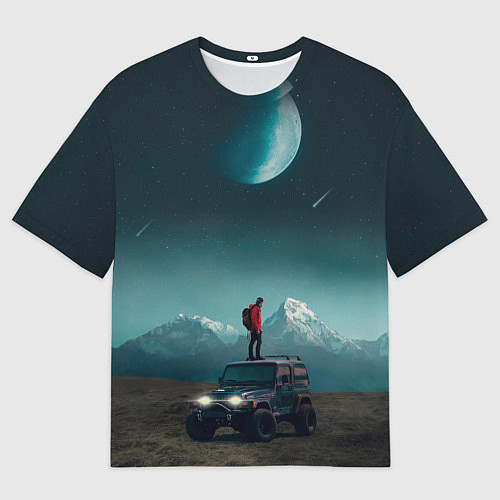 Мужская футболка оверсайз Космос в горах / 3D-принт – фото 1