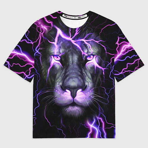 Мужская футболка оверсайз НЕОНОВЫЙ ЛЕВ NEON LION / 3D-принт – фото 1