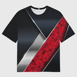 Мужская футболка оверсайз 3D BLACK AND RED METAL
