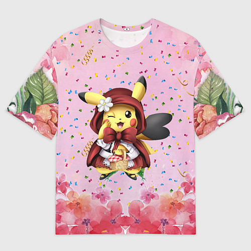 Мужская футболка оверсайз Пикачу красная шапочка / 3D-принт – фото 1