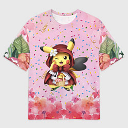 Мужская футболка оверсайз Пикачу красная шапочка