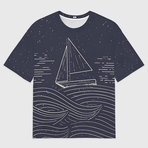 Мужская футболка оверсайз Одинокий корабль в море / 3D-принт – фото 1