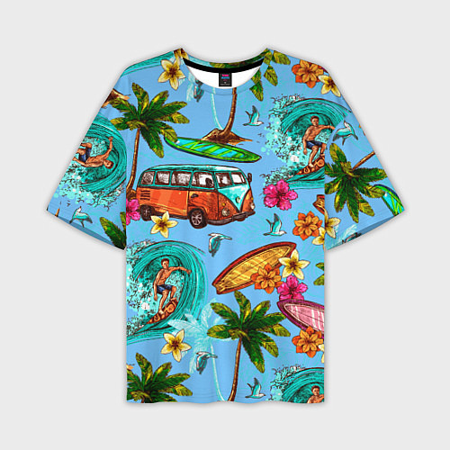 Мужская футболка оверсайз Пальмы, волны, серфинг / 3D-принт – фото 1