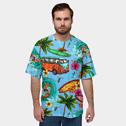 Футболка оверсайз мужская Пальмы, волны, серфинг, цвет: 3D-принт — фото 2