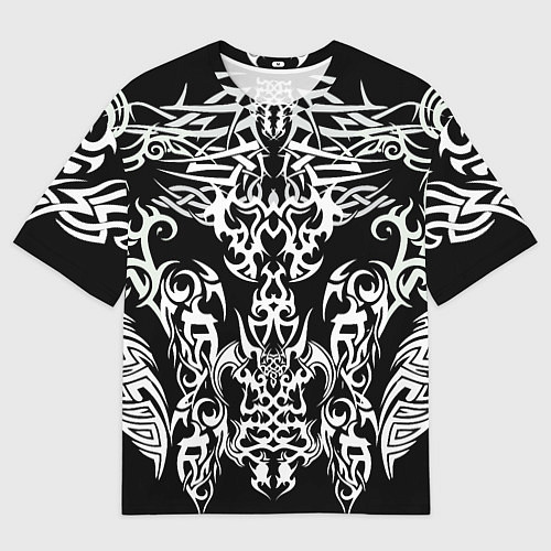 Мужская футболка оверсайз ТАТУ ЧЕРНО БЕЛОЕ УЗОР / 3D-принт – фото 1