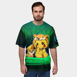 Футболка оверсайз мужская Пикачу и корги, цвет: 3D-принт — фото 2