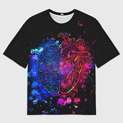 Футболка оверсайз мужская Сердце и мозг в неоне, цвет: 3D-принт