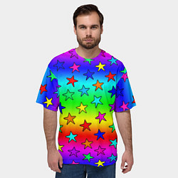 Футболка оверсайз мужская Радужные звезды, цвет: 3D-принт — фото 2