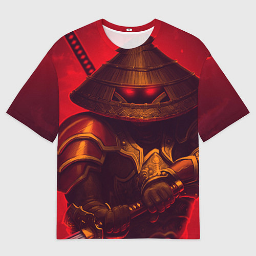 Мужская футболка оверсайз СЁГУН НА КРАСНОМ ФОНЕ / 3D-принт – фото 1