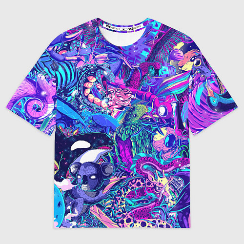 Мужская футболка оверсайз Неоновые Звери / 3D-принт – фото 1