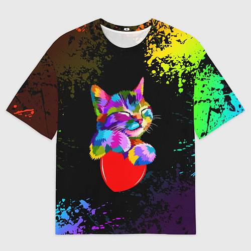 Мужская футболка оверсайз РАДУЖНЫЙ КОТИК RAINBOW KITTY / 3D-принт – фото 1