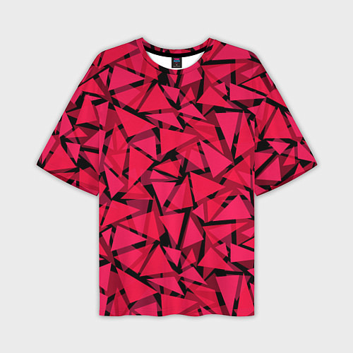 Мужская футболка оверсайз Красно-черный полигональный / 3D-принт – фото 1