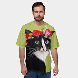 Футболка оверсайз мужская Кот и цветы, цвет: 3D-принт — фото 2