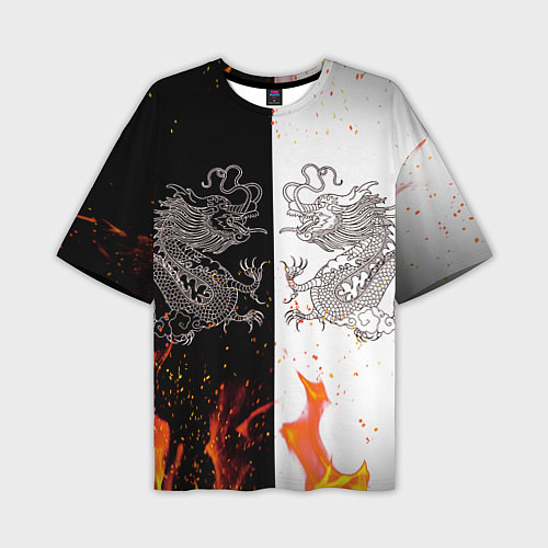 Мужская футболка оверсайз Драконы Черный и Белый Огонь / 3D-принт – фото 1