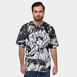 Футболка оверсайз мужская Черно-белый узор Маки, цвет: 3D-принт — фото 2