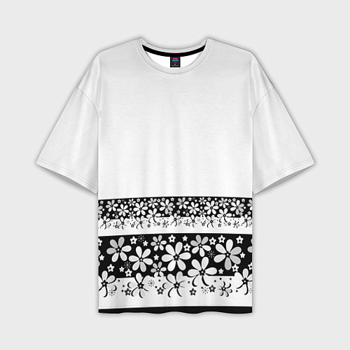 Мужская футболка оверсайз Черно-белый цветочный принт / 3D-принт – фото 1