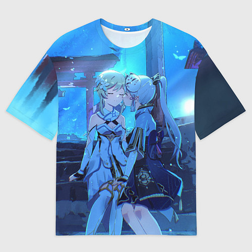 Мужская футболка оверсайз СЕВЕРНОЕ СИЯНИЕ ГЕНШИН / 3D-принт – фото 1