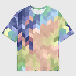 Мужская футболка оверсайз Абстрактный бежево-синий узор