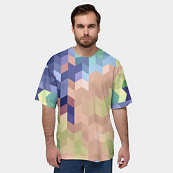 Футболка оверсайз мужская Абстрактный бежево-синий узор, цвет: 3D-принт — фото 2