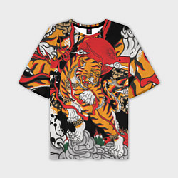 Мужская футболка оверсайз Самурайский тигр