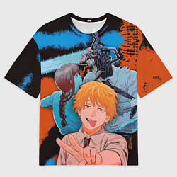 Футболка оверсайз мужская Дэндзи и Макима, цвет: 3D-принт