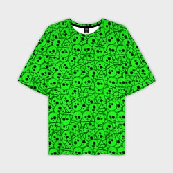 Мужская футболка оверсайз Черепа на кислотно-зеленом фоне