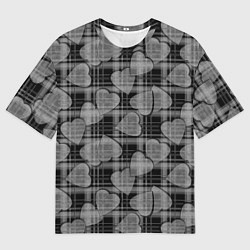 Мужская футболка оверсайз Черно-серый клетчатый узор