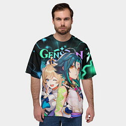 Футболка оверсайз мужская Сяо и Барбара, Genshin Impact, цвет: 3D-принт — фото 2