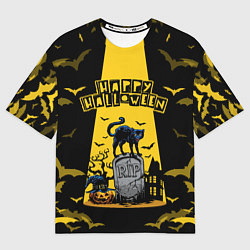 Мужская футболка оверсайз Кот на кладбище