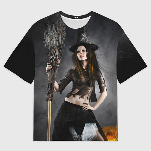Мужская футболка оверсайз Милая ведьма с метлой / 3D-принт – фото 1