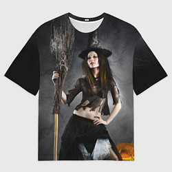 Футболка оверсайз мужская Милая ведьма с метлой, цвет: 3D-принт