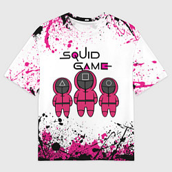 Мужская футболка оверсайз ИГРА В КАЛЬМАРА, СТРАЖИ БРЫЗГИ КРАСОК