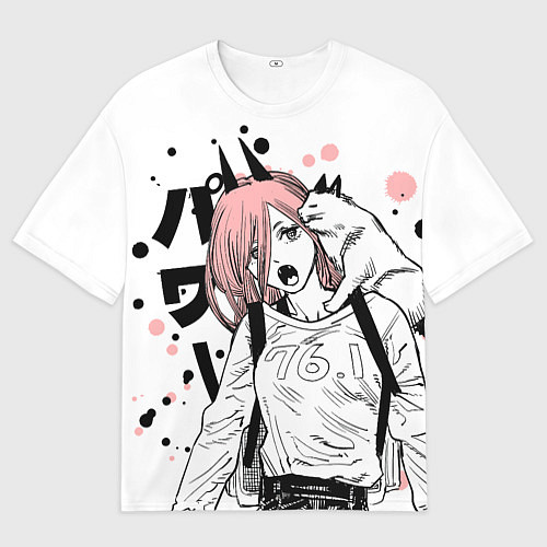 Мужская футболка оверсайз Power с котиком - Chainsaw Man / 3D-принт – фото 1