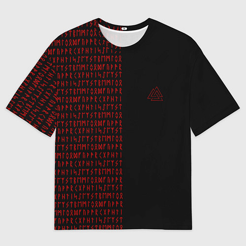 Мужская футболка оверсайз ВАЛЬКНУТ РУНИЧЕСКИЙ АЛФАВИТ / 3D-принт – фото 1
