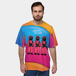 Футболка оверсайз мужская Игра в кальмара - красочный фон, цвет: 3D-принт — фото 2