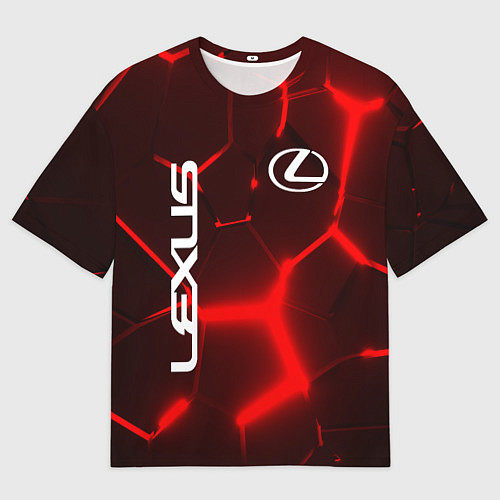 Мужская футболка оверсайз ЛЕКСУС КРАСНЫЕ 3Д ПЛИТЫ / 3D-принт – фото 1