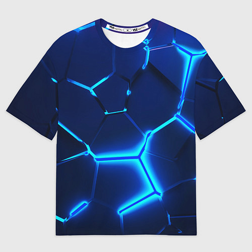 Мужская футболка оверсайз 3D ПЛИТЫ NEON STEEL НЕОНОВЫЕ ПЛИТЫ / 3D-принт – фото 1
