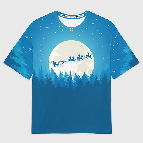 Мужская футболка оверсайз Санта с Оленями / 3D-принт – фото 1