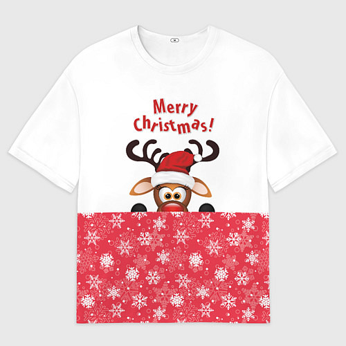Мужская футболка оверсайз Оленёнок Merry Christmas / 3D-принт – фото 1