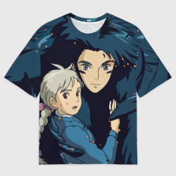 Мужская футболка оверсайз Ходячий замок Софи и Хаул летят