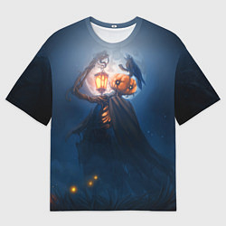 Футболка оверсайз мужская ТЫКВИННЫЙ МОНСТР В ТУМАНЕ ХЕЛЛОУИН, цвет: 3D-принт