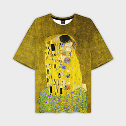 Мужская футболка оверсайз Влюблённые поцелуй художник Климт