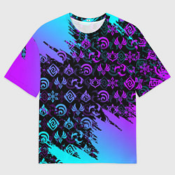 Мужская футболка оверсайз GENSHIN NEON PATTERN SYMBOL НЕОН ЭМБЛЕМЫ