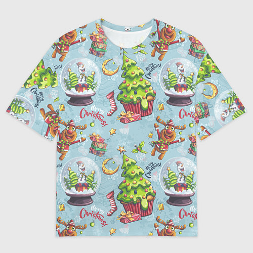 Мужская футболка оверсайз Merry Christmas Pattern / 3D-принт – фото 1