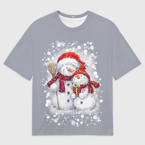 Мужская футболка оверсайз Два снеговика / 3D-принт – фото 1