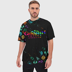 Футболка оверсайз мужская GENSHIN IMPACT NEON LOGO RAINBOW STYLE, ЭМБЛЕМЫ, цвет: 3D-принт — фото 2