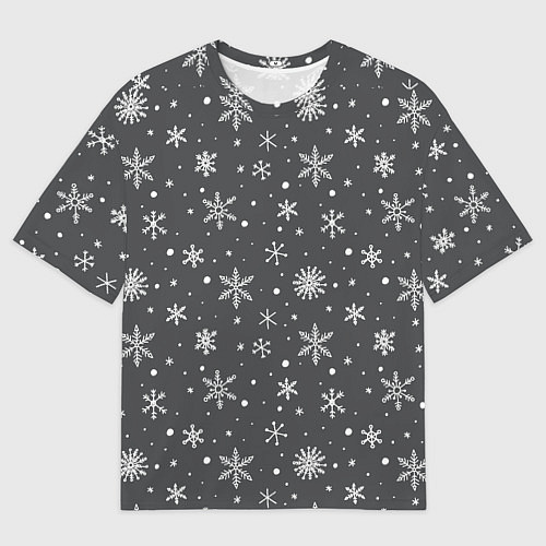 Мужская футболка оверсайз Белые снежинки на сером фоне / 3D-принт – фото 1