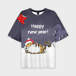 Футболка оверсайз мужская Happy New Year 2022 Тигр, цвет: 3D-принт